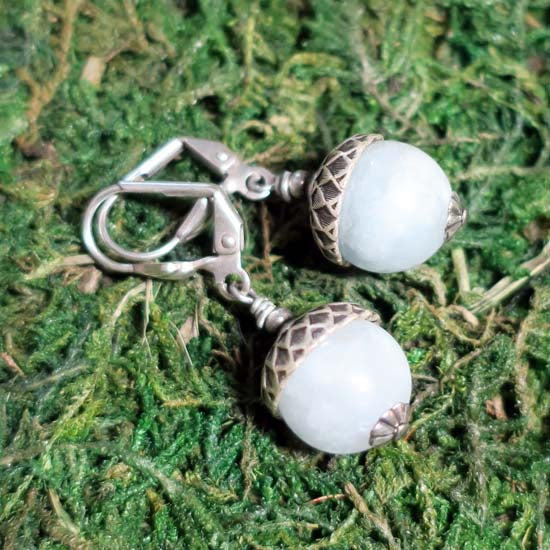 3 Birthstone Oak + Acorn *March/Aquamarine* - earrings