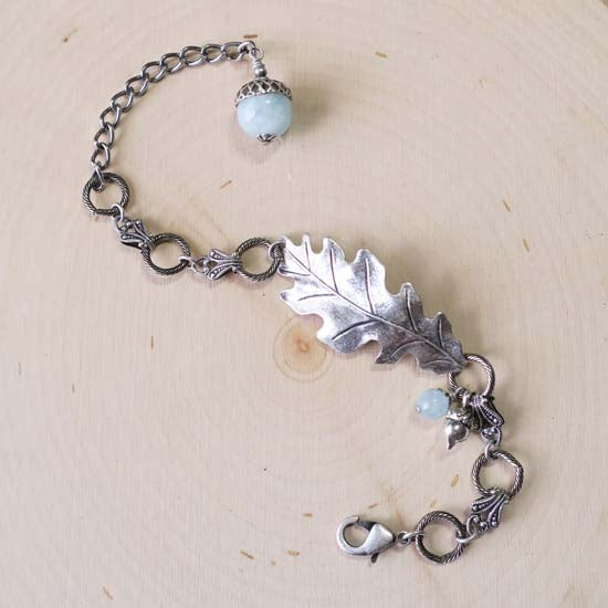 3 Birthstone Oak + Acorn *March/Aquamarine* - bracelet