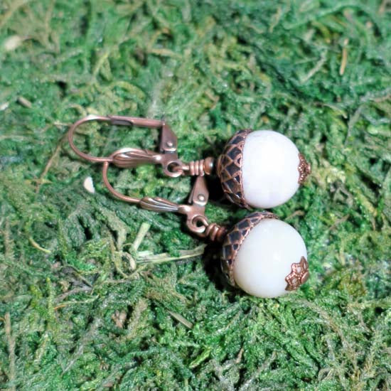 10 Birthstone Oak + Acorn *October/Pink Opal* - earrings