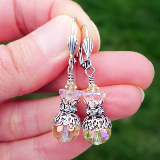 Pastel Shimmer Earrings - aged silver