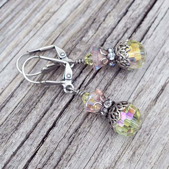 Pastel Shimmer Earrings - aged silver