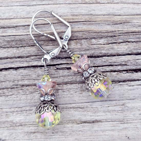 Pastel Shimmer Earrings - aged silver