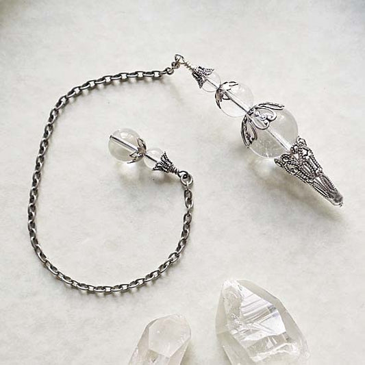 Quartz Crystal Pendulum B - Antique Silver