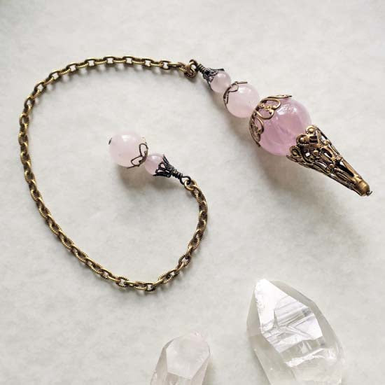 Rose Quartz Pendulum - Antique Brass