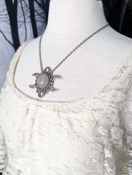 Triple Moon Necklace - Rose Quartz Gemstone