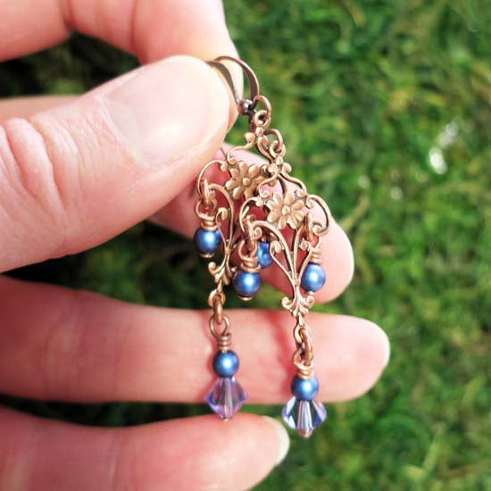 Sappho Earrings - aged copper -