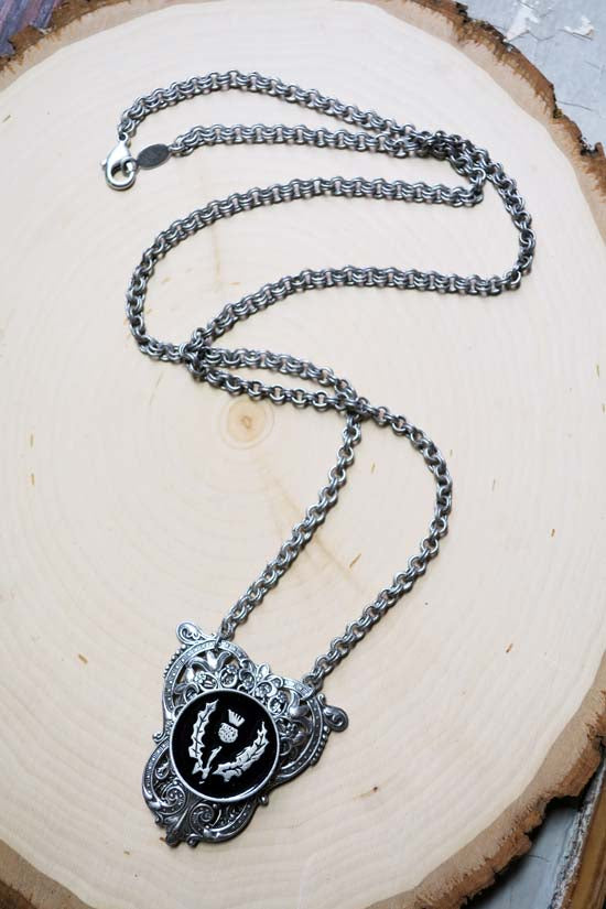 SCOTTISH THISTLE Shield Necklace with Black
