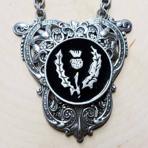 SCOTTISH THISTLE Shield Necklace with Black