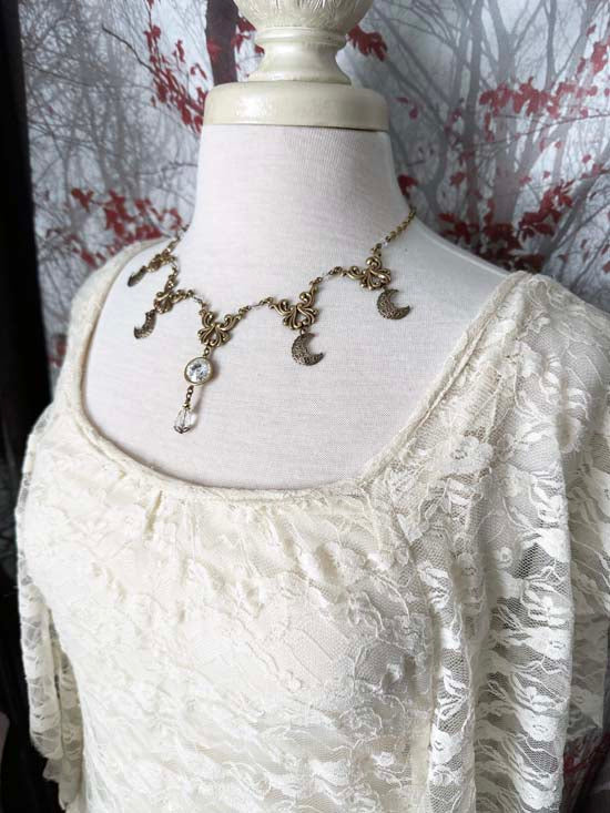 SELENE Necklace - brass with clear crystals