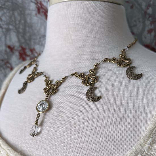 SELENE Necklace - brass with clear crystals
