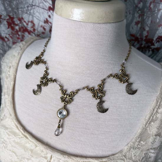 SELENE Necklace - brass with clear crystals