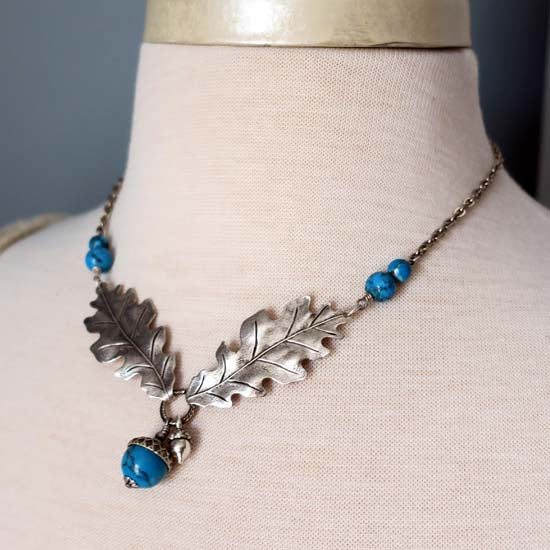 12 Birthstone Oak + Acorn *December/Turquoise* - necklace