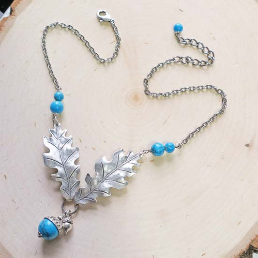 12 Birthstone Oak + Acorn *December/Turquoise* - necklace