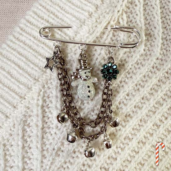 SNOWMAN - Pin/Brooch - silver w/green