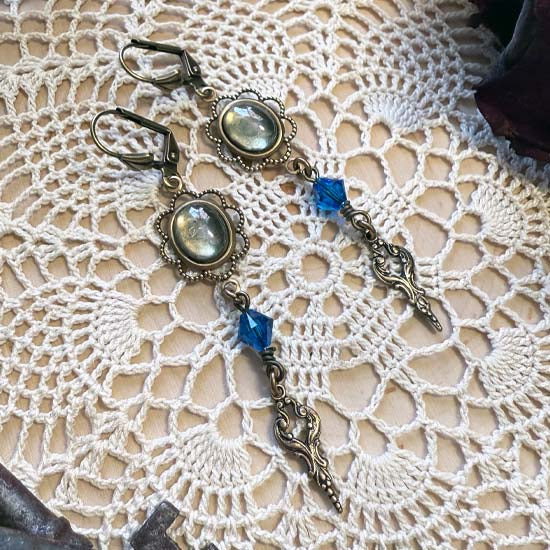 THEODORA Earrings - brass with blue