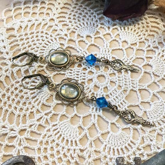 THEODORA Earrings - brass with blue