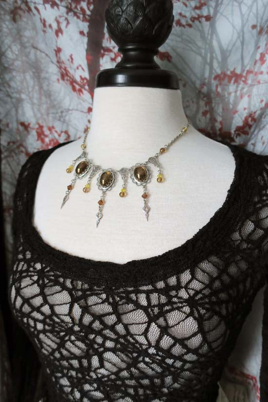 THEODORA Necklace - brass with taupe luster