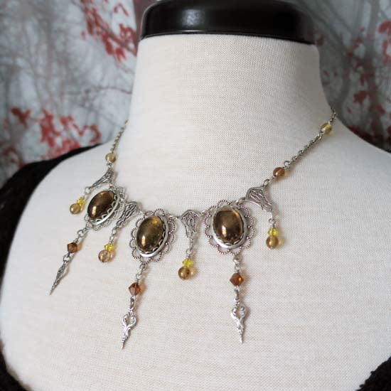 THEODORA Necklace - brass with taupe luster