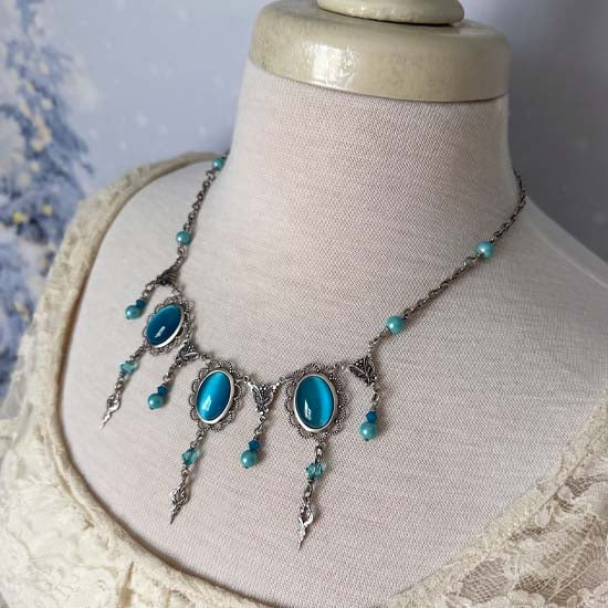 THEODORA Necklace - silver with aqua blue