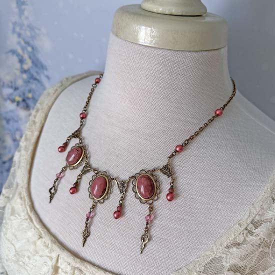 THEODORA Necklace - brass with Rhodonite