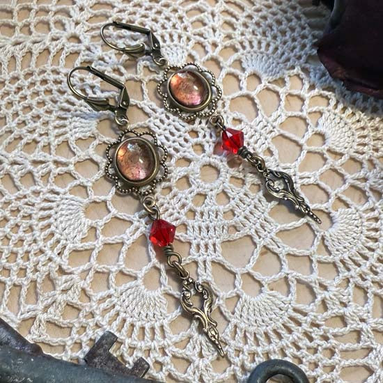 THEODORA Earrings - brass with red