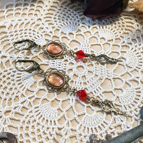 THEODORA Earrings - brass with red