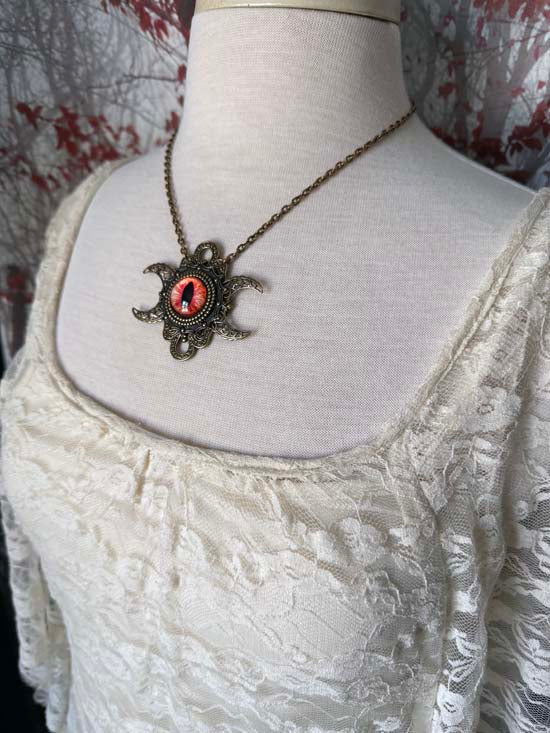 THE SEER Triple Moon Necklace - red eye - antique brass
