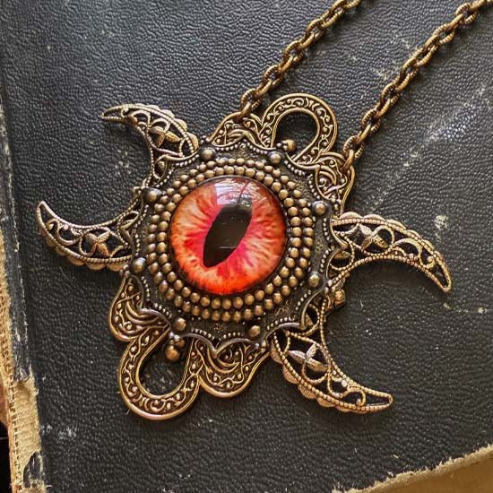 THE SEER Triple Moon Necklace - red eye - antique brass