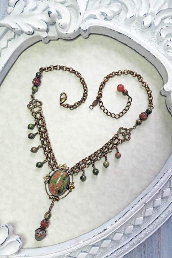 THE VISIONARY Statement Necklace with Unakite Stones