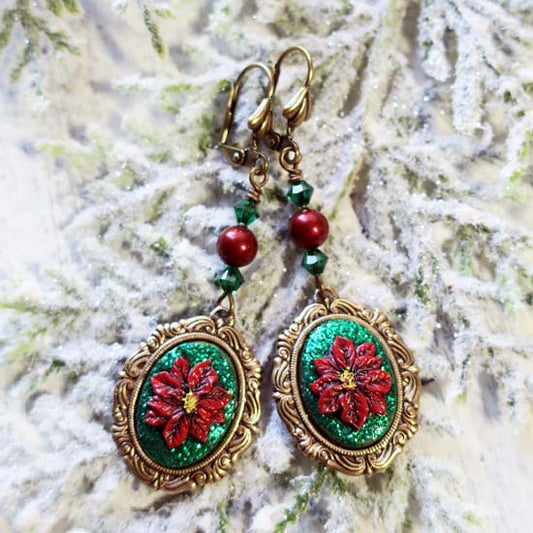 Traditional Christmas Poinsettia - Earrings