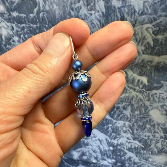 VINTAGE ORNAMENT Earrings - blue with silver