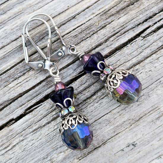 VIOLET Shimmer Earrings - aged silver