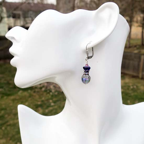Violet Shimmer Earrings - aged silver
