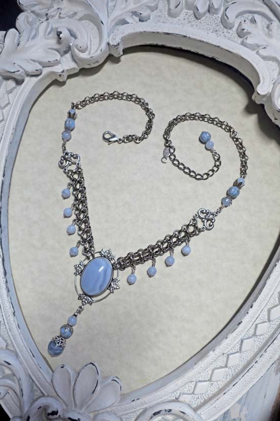 THE VISIONARY Statement Necklace with Blue Lace Agate Stones