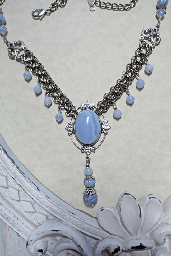 THE VISIONARY Statement Necklace with Blue Lace Agate Stones