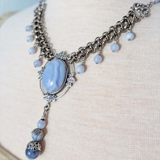 THE VISIONARY Statement Necklace with Blue Lace Agate Stones