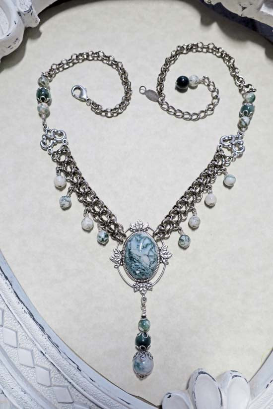 THE VISIONARY Statement Necklace with Tree Agate Stones