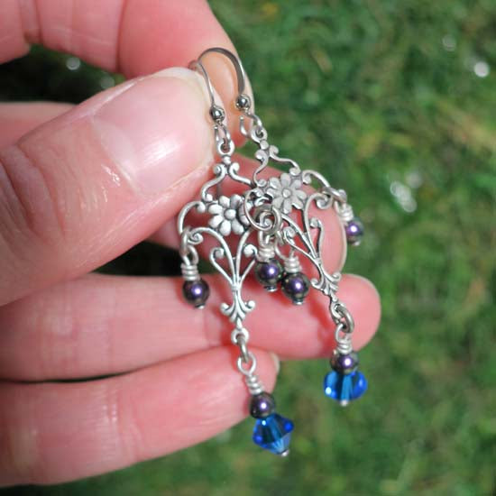 Water Sprite Earrings - aged silver -
