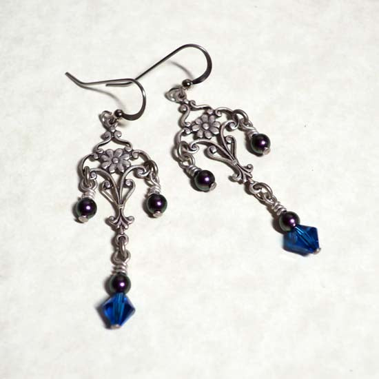 Water Sprite Earrings - aged silver -