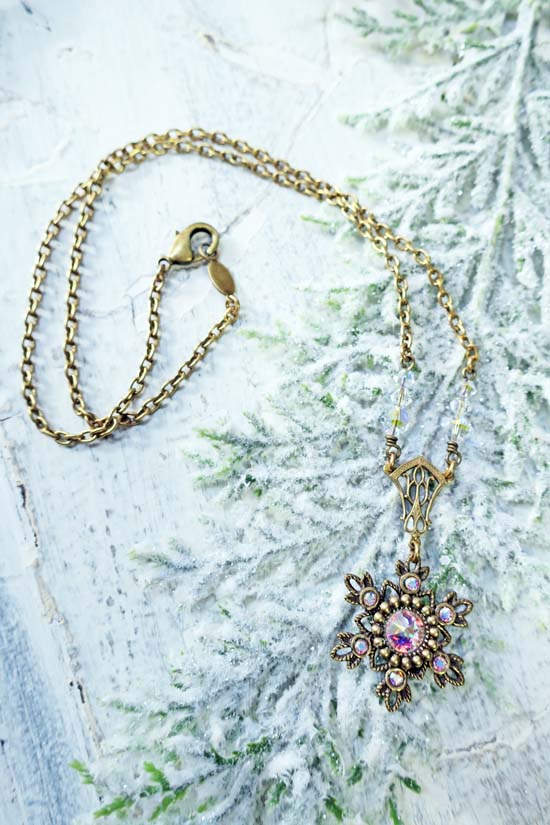 Flurries Collection - Winter Sparkle Necklace - Aged Brass