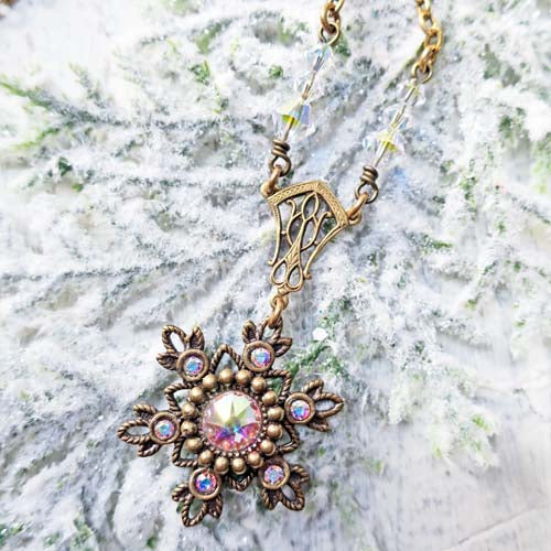 Flurries Collection - Winter Sparkle Necklace - Aged Brass