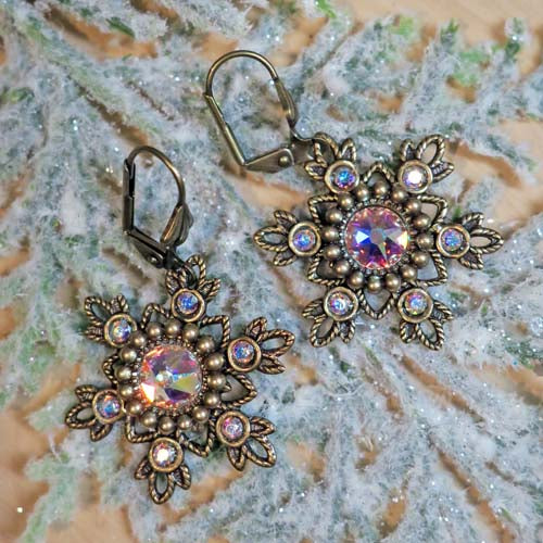 Flurries Collection - Winter Sparkle Earrings - Aged Brass