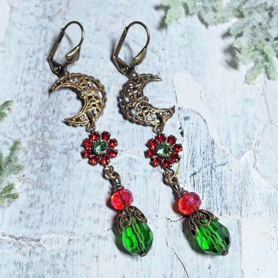 Yuletide Earrings - antique brass