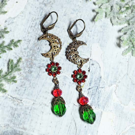 Yuletide Earrings - antique brass