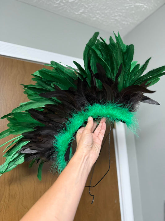 FEATHER MOHAWK - Green and Dark Brown