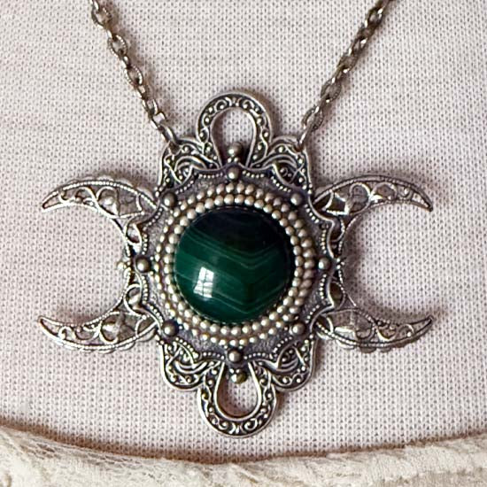 GREEN FAIRY Triple Moon Necklace - Malachite Gemstone