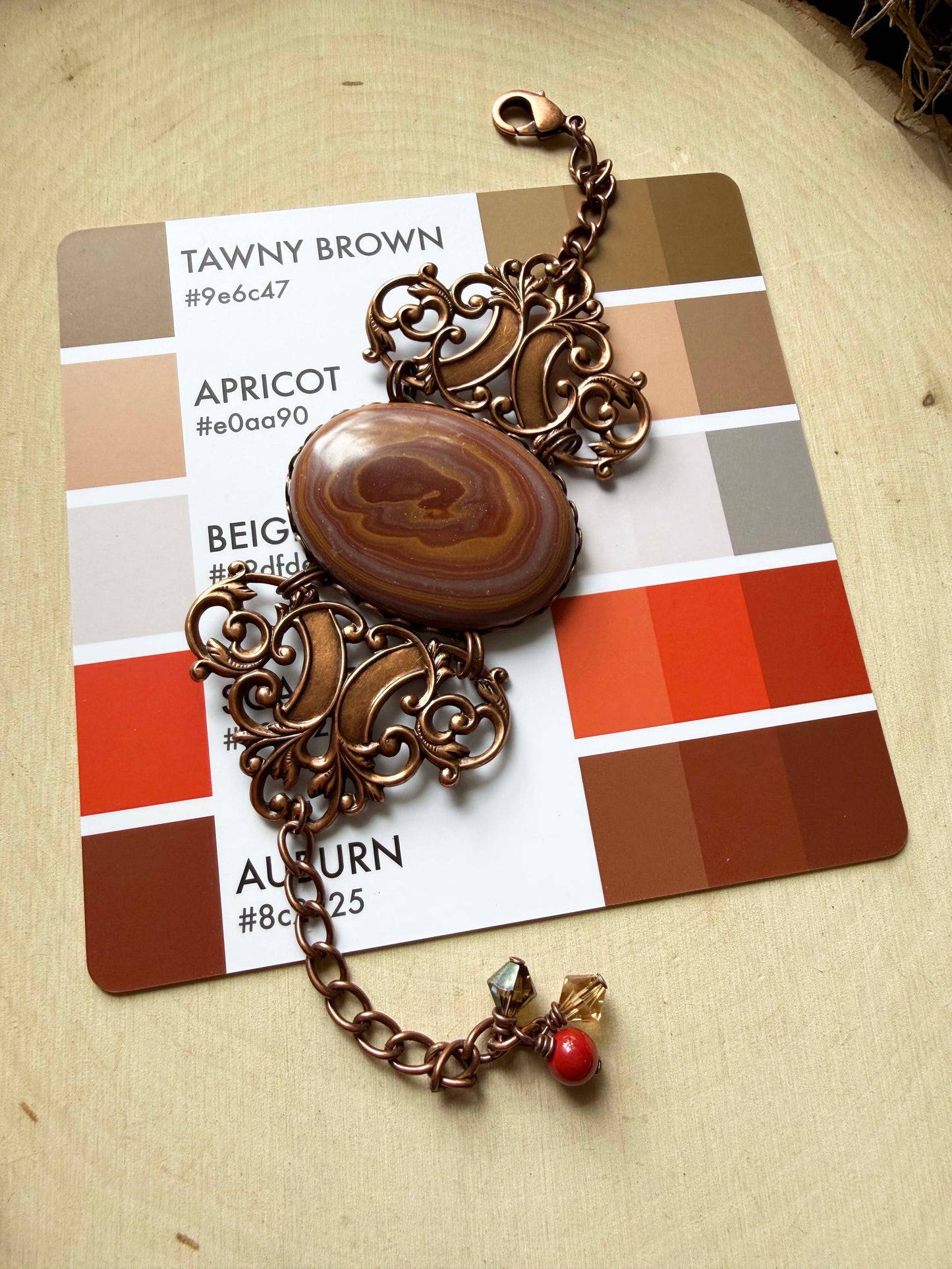 GEMSTONE STATEMENT Bracelet - antique copper w/Autumn Hickoryite