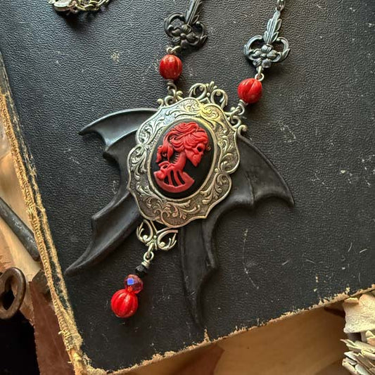 Queen Akasha Necklace - red with antique silver