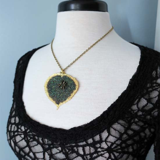 All Hallows Eve Collection - Real Aspen Leaf Necklace in gold