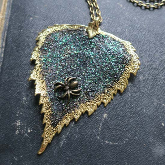 All Hallows Eve Collection - Real Birch Leaf Necklace in gold